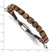 Stainless Steel Polished with Tiger's Eye Macrame Adjustable Bracelet ,