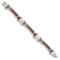 Stainless Steel Polished with Wood Inlay 8.25in Bracelet ,