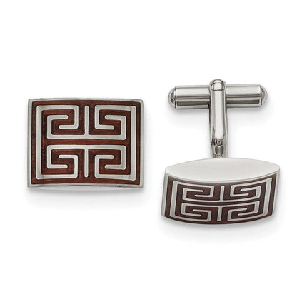Stainless Steel Polished Wood Inlay Cufflinks ,