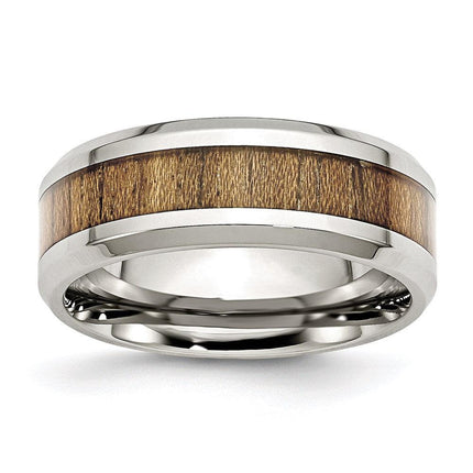 Stainless Steel Polished Wood Inlay Enameled 8.00mm Ring ,