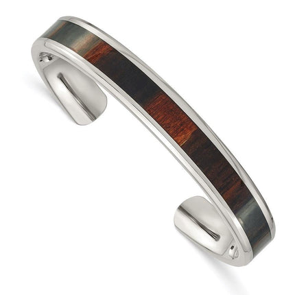 Stainless Steel Polished Wood Inlay Enameled Bangle ,