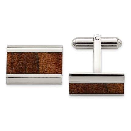 Stainless Steel Polished Wood Inlay Enameled Cufflinks ,