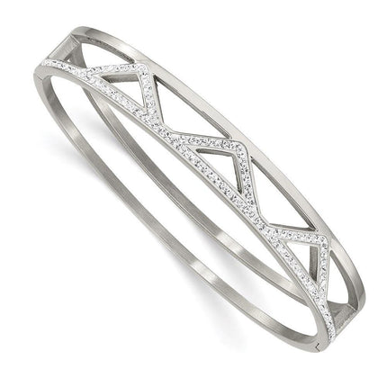 Stainless Steel Polished w/Preciosa Crystal 10.00mm Hinged Bangle ,