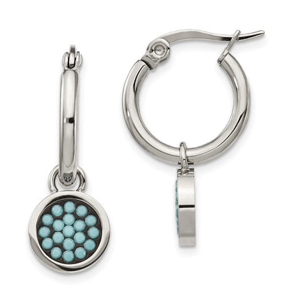 Stainless Steel Polished w/Preciosa Crystal Circle Dangle Hoop Earrings ,