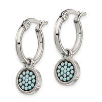 Stainless Steel Polished w/Preciosa Crystal Circle Dangle Hoop Earrings ,