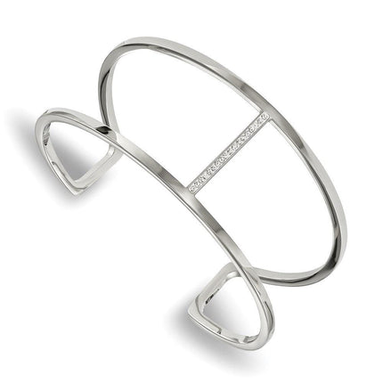 Stainless Steel Polished w/Preciosa Crystal Cuff Bangle ,