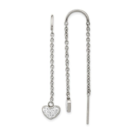 Stainless Steel Polished w/Preciosa Crystal Heart Threader Earrings ,