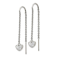 Stainless Steel Polished w/Preciosa Crystal Heart Threader Earrings ,