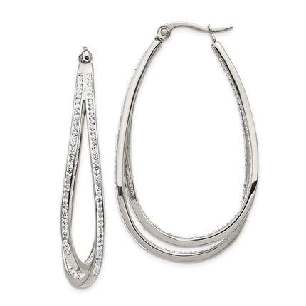 Stainless Steel Polished w/Preciosa Crystal In & Out Twisted Hoop Earrings ,