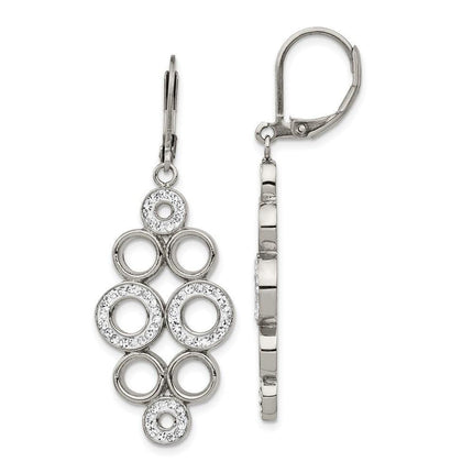 Stainless Steel Polished w/Preciosa Crystal Leverback Dangle Earrings ,