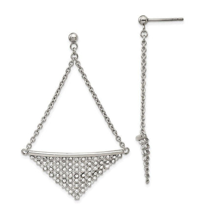 Stainless Steel Polished w/Preciosa Crystal Post Dangle Earrings ,