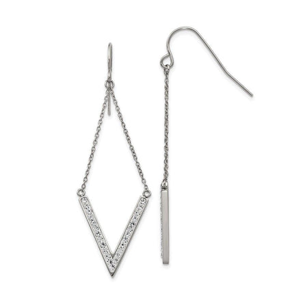 Stainless Steel Polished w/Preciosa Crystal V-shape Shepherd Hook Earrings ,