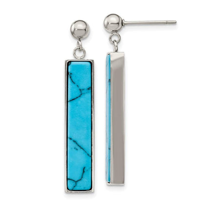 Stainless Steel Polished w/Reconstructed Howlite Post Dangle Earrings ,