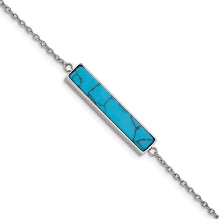 Stainless Steel Polished w/Reconstructed Howlite w/1.25in ext. Bracelet ,