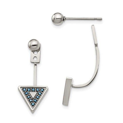 Stainless Steel Polished w/Reconstructed Turquoise Front & Back Earrings ,