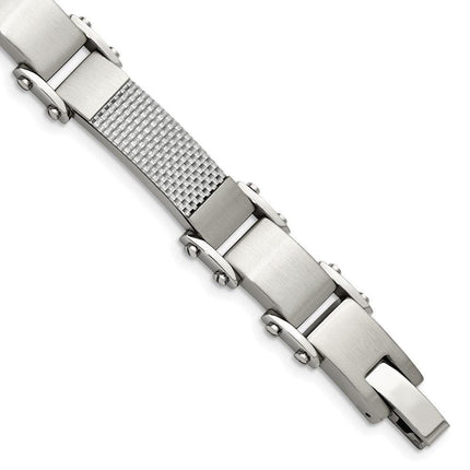 Stainless Steel Polished w/Solid Grey Carbon Fiber 9in Bracelet ,