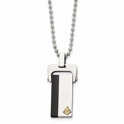 Stainless Steel Polished Yellow & Black IP-plated Dog Tag Necklace ,