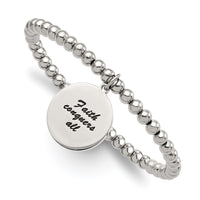 Stainless Steel Polished Yellow IP Cross w/Crystal FAITH Stretch Bracelet ,