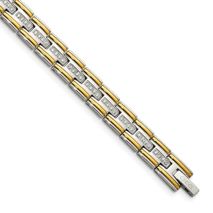 Stainless Steel Polished Yellow IP CZ 8.50in Link Bracelet ,