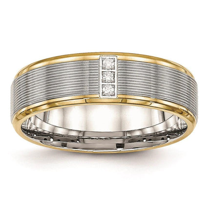 Stainless Steel Polished Yellow IP CZ Grooved Comfort Back Ring ,