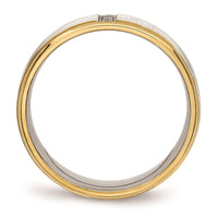 Stainless Steel Polished Yellow IP CZ Grooved Comfort Back Ring ,