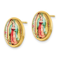 Stainless Steel Polished Yellow IP Enamel Lady of Guadalupe Post Earrings ,