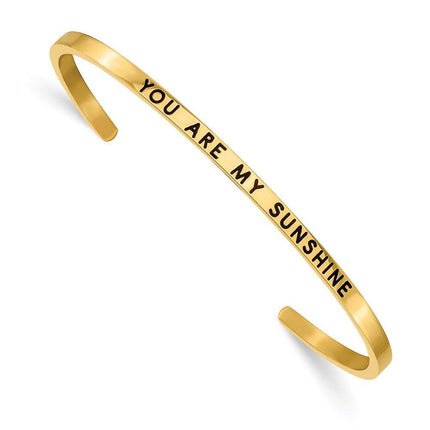 Stainless Steel Polished Yellow IP Enamel/Crystal MY SUNSHINE Cuff Bangle ,