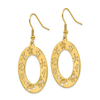 Stainless Steel Polished Yellow IP Flower Cutout Shepherd Hook Earrings ,