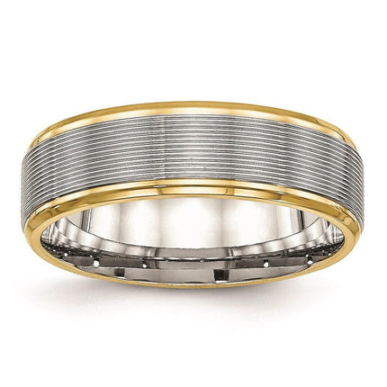 Stainless Steel Polished Yellow IP Grooved Ring ,