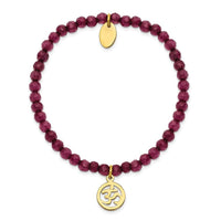 Stainless Steel Polished Yellow IP OHM Purple Jade Stretch Bracelet ,