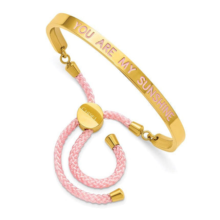 Stainless Steel Polished Yellow IP Pink Enamel/Nylon SUNSHINE Adj Bangle ,