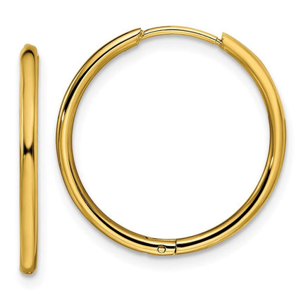 Stainless Steel Polished Yellow IP-plated 1.6mm Hinged Hoop Earrings ,