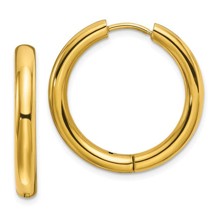 Stainless Steel Polished Yellow IP-plated 3.5mm Hinged Hoop Earrings ,
