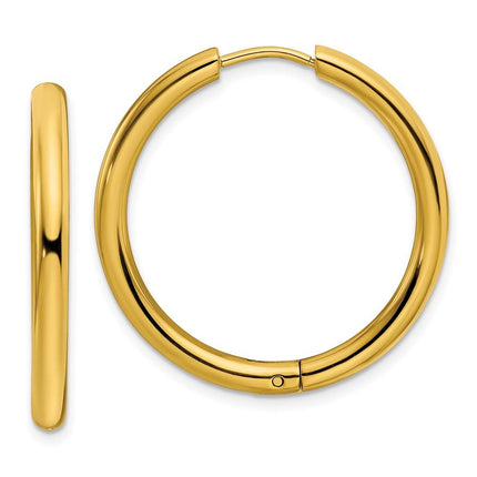 Stainless Steel Polished Yellow IP-plated 3mm Hinged Hoop Earrings ,