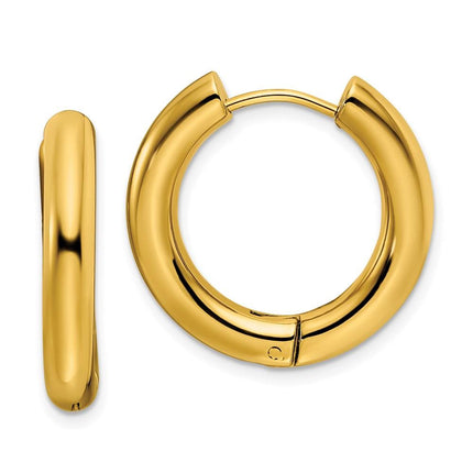 Stainless Steel Polished Yellow IP-plated 4mm Hinged Hoop Earrings ,
