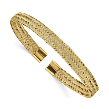 Stainless Steel Polished Yellow IP-plated 6.00mm Mesh Wire Cuff Bangle ,