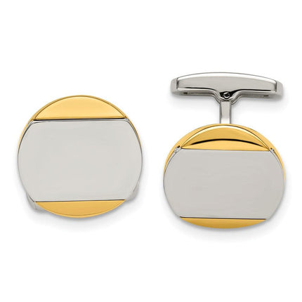 Stainless Steel Polished Yellow IP-plated Circle Cuff Links ,