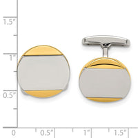 Stainless Steel Polished Yellow IP-plated Circle Cuff Links ,
