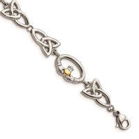 Stainless Steel Polished Yellow IP-plated Claddagh Bracelet ,