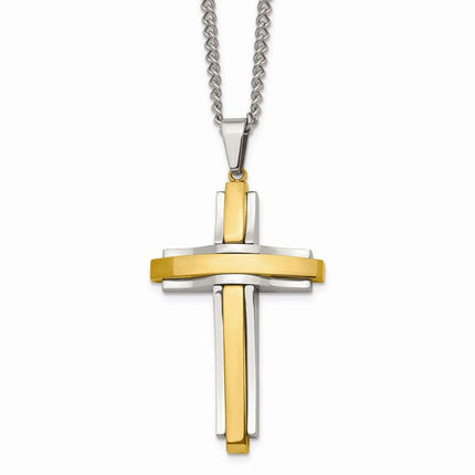 Stainless Steel Polished Yellow IP-plated Cross Necklace ,