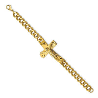 Stainless Steel Polished Yellow IP-plated Crucifix 8.25in Bracelet ,