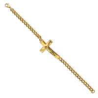 Stainless Steel Polished Yellow IP-plated Crucifix 8in Bracelet ,