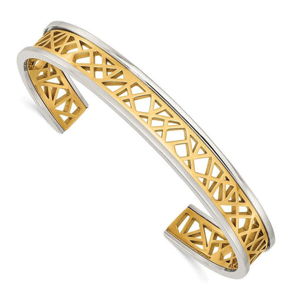 Stainless Steel Polished Yellow IP-plated Cut out Center 9.5mm Bangle ,