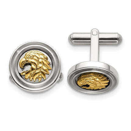 Stainless Steel Polished Yellow IP-plated Eagle Cuff Links ,