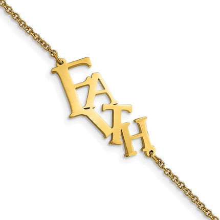 Stainless Steel Polished Yellow IP-plated FAITH w/.75in ext 7in Bracelet ,