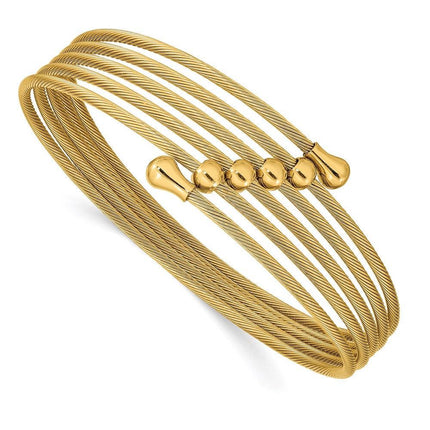 Stainless Steel Polished Yellow IP-plated Flexible Coil Bangle ,