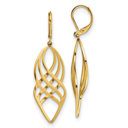 Stainless Steel Polished Yellow IP-plated Leverback Dangle Earrings ,