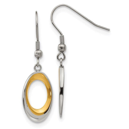 Stainless Steel Polished Yellow IP-plated Oval Earrings ,