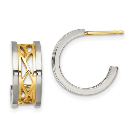 Stainless Steel Polished Yellow IP-plated Post J Hoop Earrings ,