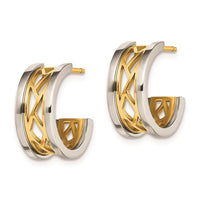 Stainless Steel Polished Yellow IP-plated Post J Hoop Earrings ,
